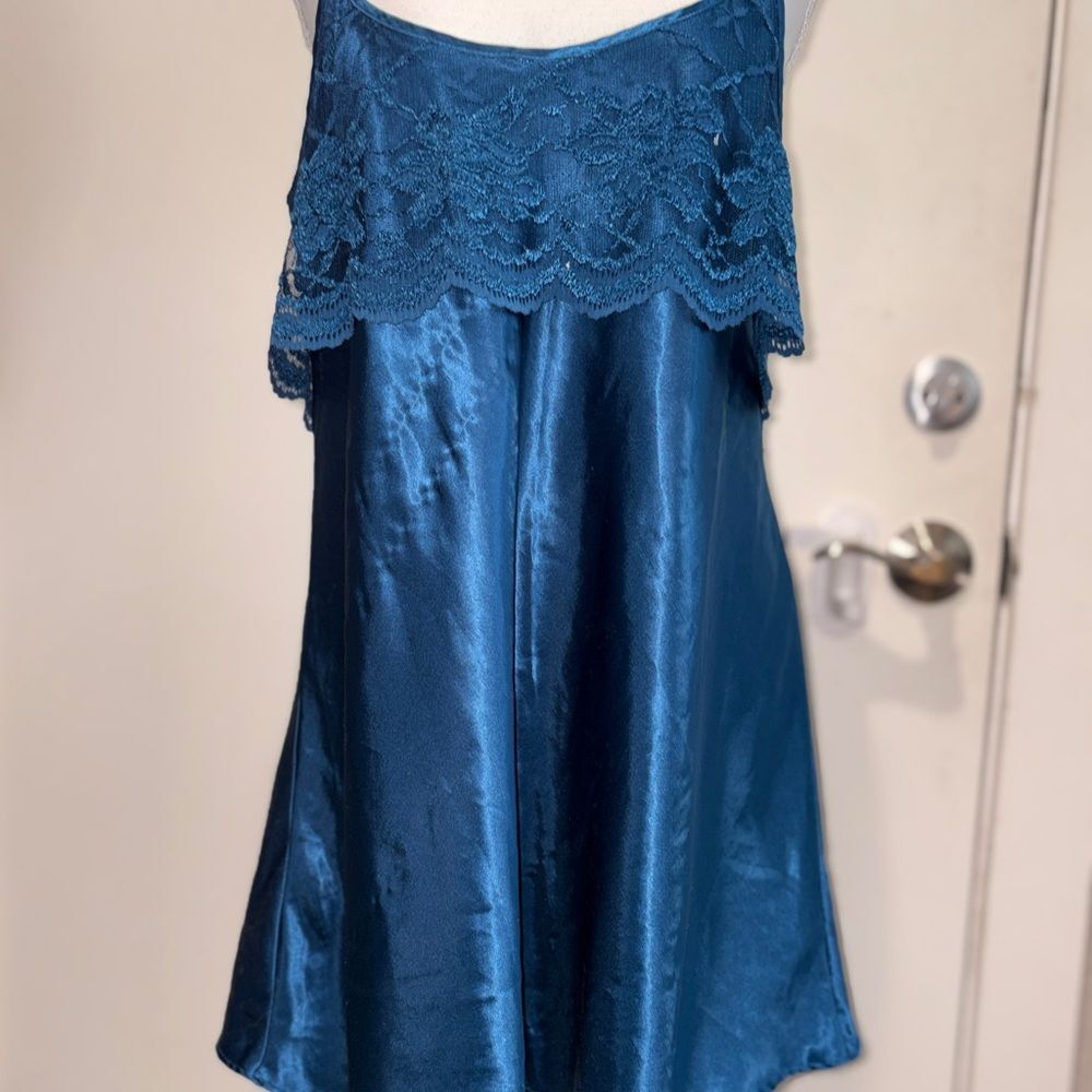 Sleek Blue Satin Sleep Dress Chemise‎